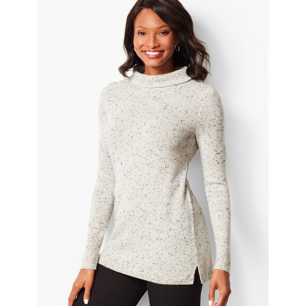 TALBOTS Size Mp 100% Cashmere Sabrina Sweater Portrait Neck Speckled Gray